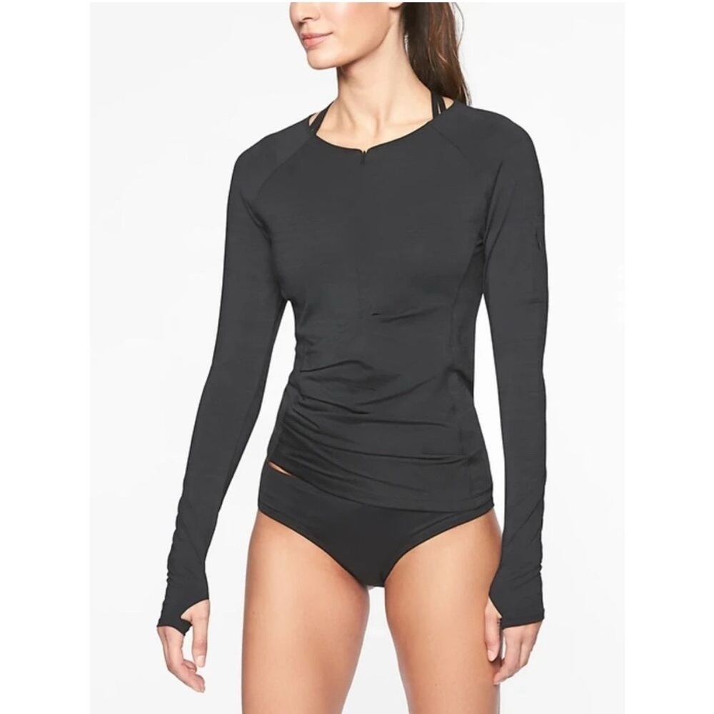 ATHLETA Athleisure Black Pacifica Wrap Front Athletic Outdoor UPF 50 Top Size S